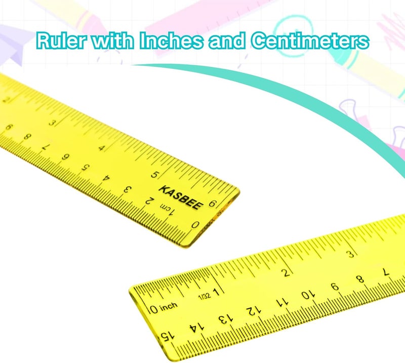 KASBEE 6 Inch Rulers, Colored Clear Rulers, Centimeters and Inches, Plastic Ruler for Kids, School, Home, Office, Pack of 7 - Image 5